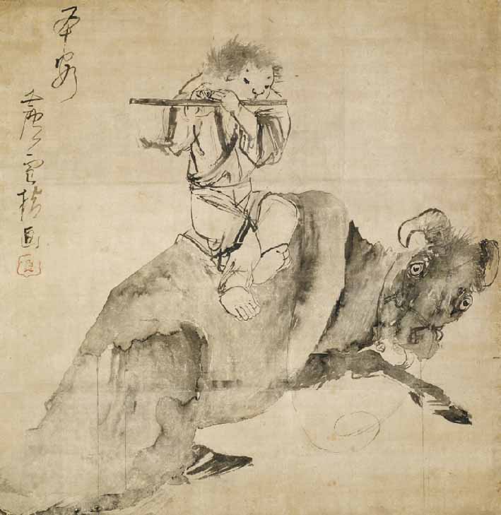 Kenninji Temple, the Roots of Zen in Japan, Oxherd Playing a Flute by Nagasawa Tosetsu, Edo period, 18th century, Kyushoin, Kyoto