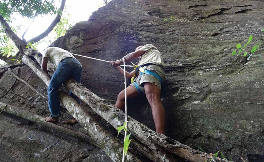The climb to access the rock art at Kurullangala