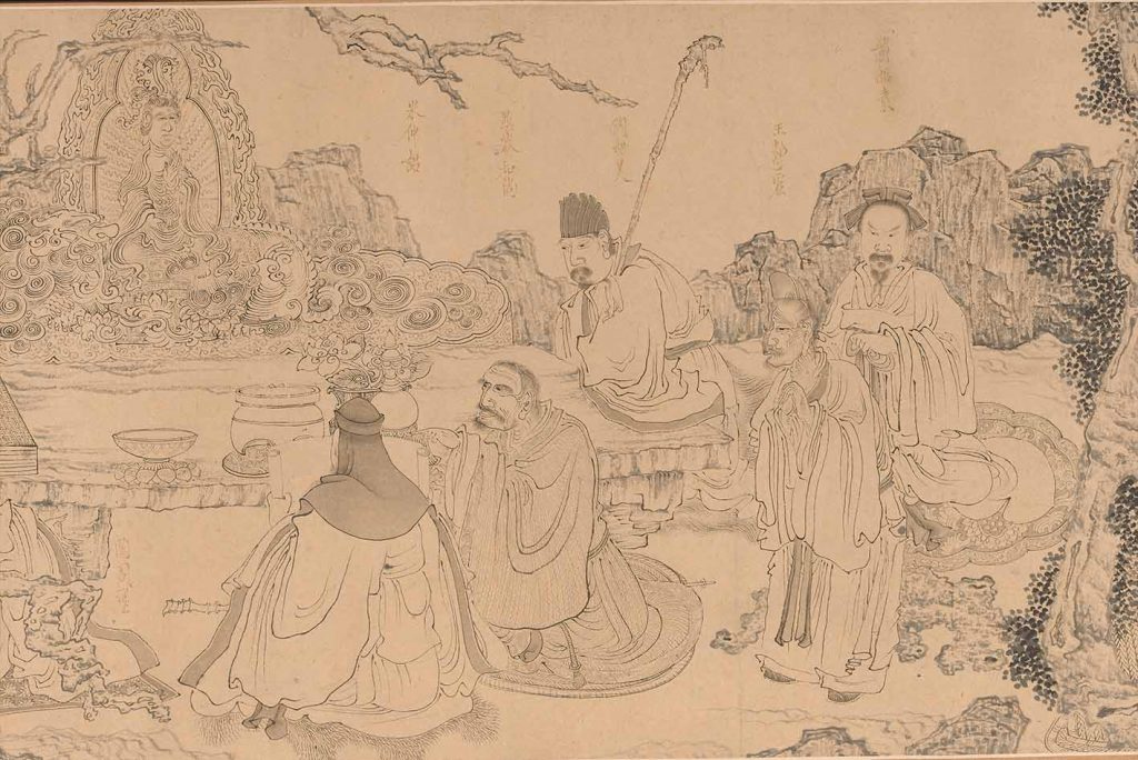 An Elegant Gathering by Chen Hongshou, circa 1646-47, detail, handscroll, ink on paper, 29.8 x 298.4 cm, Shanghai Museum